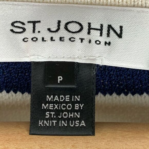 Vtg St John Knit Blue Cream Striped Wool Sweater P - Picture 5 of 12